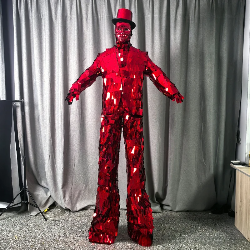 ชุดนักเดินไม้ค้ำกระจกสีแดง กระจกหนา ประดับเพชรระยิบระยับ สำหรับงานปาร์ตี้ บาร์ การแสดงบนเวที ชุดคอสเพลย์ฮาโลวีน