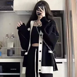 Black Plus Size Sweater Knitted Cardigan Jacket Women's Lazy Style Casual Loose Top Trendy