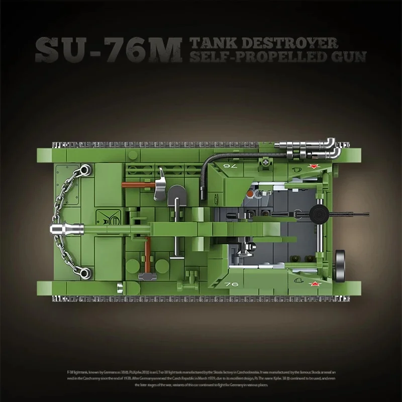 The Soviet SU-76M Tank Destroyer Self Propelled Artillery Building Blocks Military Tracked Vehicle Model Kit for Kids