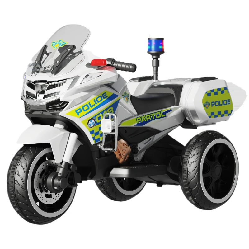 Motocicleta elétrica policial de tamanho grande para crianças – brinquedo recarregável alimentado por bateria com pneus off-road Knight Adventure Design