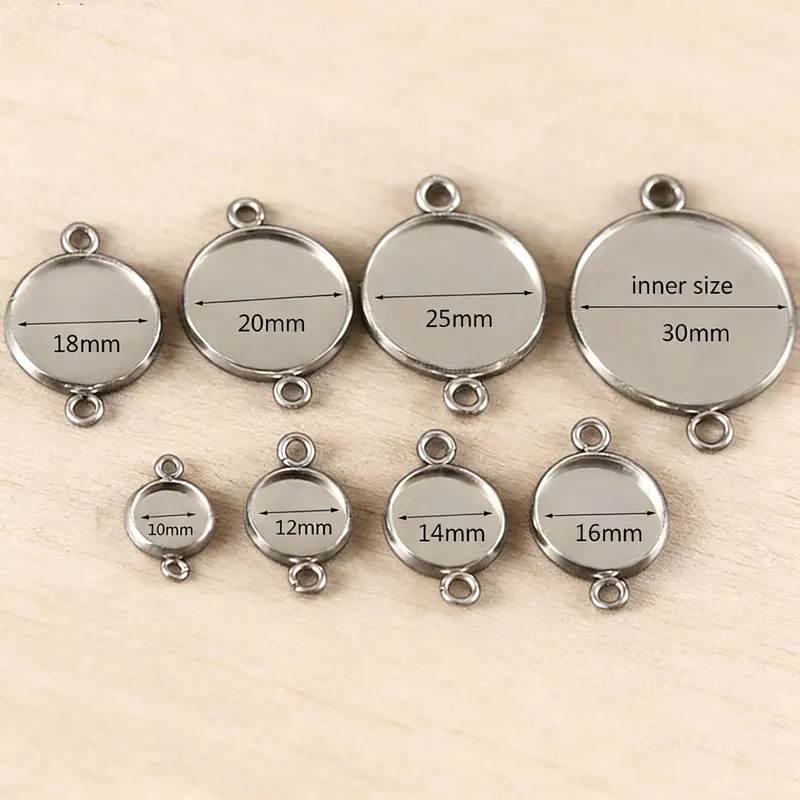 MJYA 10pcs Stainless Steel Connector Settings 10 12 14 18 20 25 30mm Cabochon Base For DIY Jewelry Making Bracelets Accessories