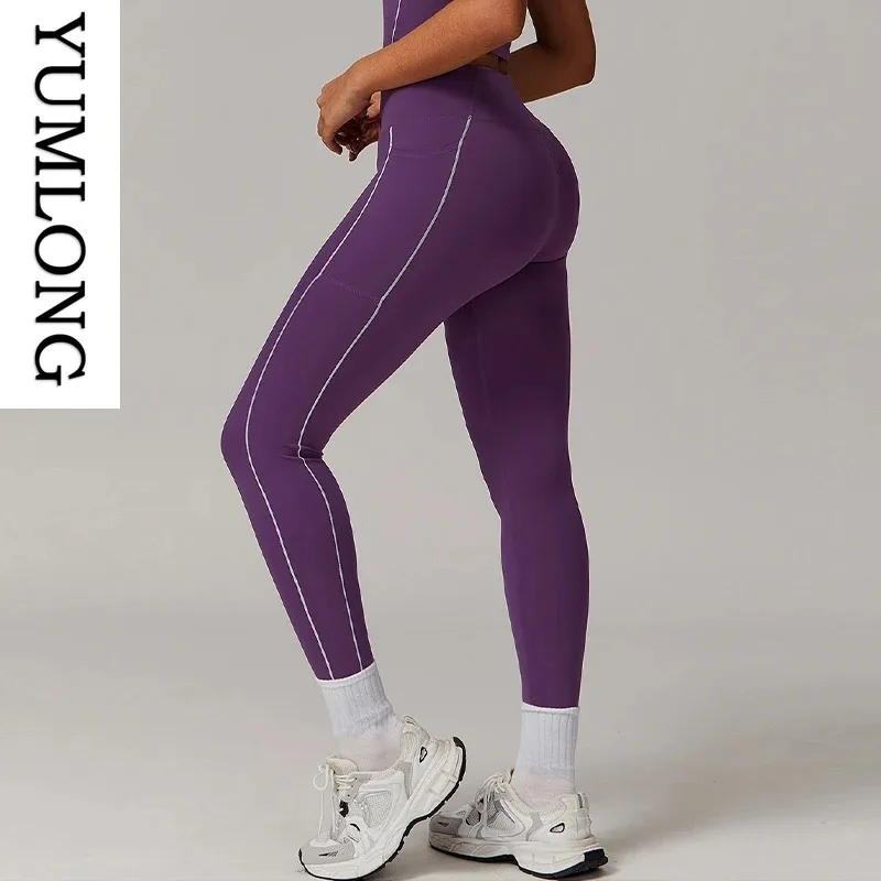 Yoga Pants Workout Leggings Ladies Color Block Activewear Running Gym Tights Push Up High Waist Athletic Bottoms Sportswear 2025
