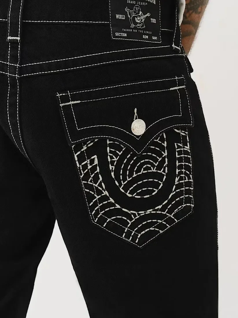 Punk Retro Pocket Embroidered Jeans Y2K Streetwear Baggy Black Jeans Men Clothes Trendy Brand Wide Leg Straight Denim Pants