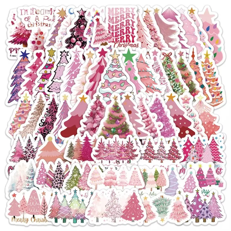 10/60Pcs Kawaii Cartoon Pink Christmas Tree Aesthetic Stickers Decals Laptop Notebook Phone Diary Suitcase Cute Sticker Toys