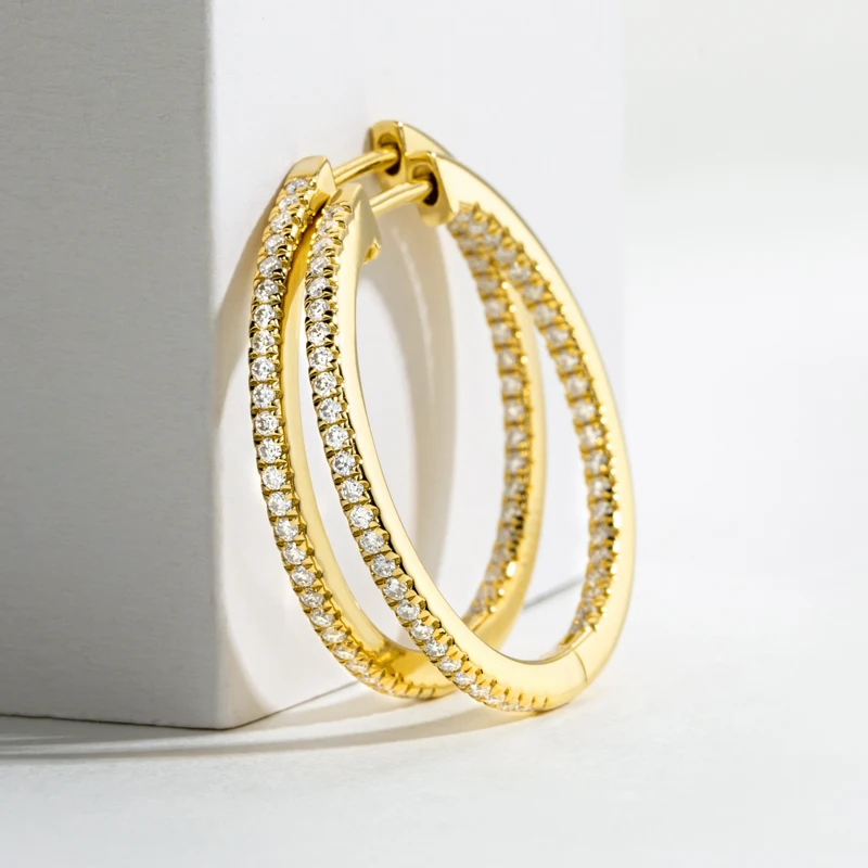 S925 Silver Round Moissanite Yellow Gold Earrings Women Engagement Gift