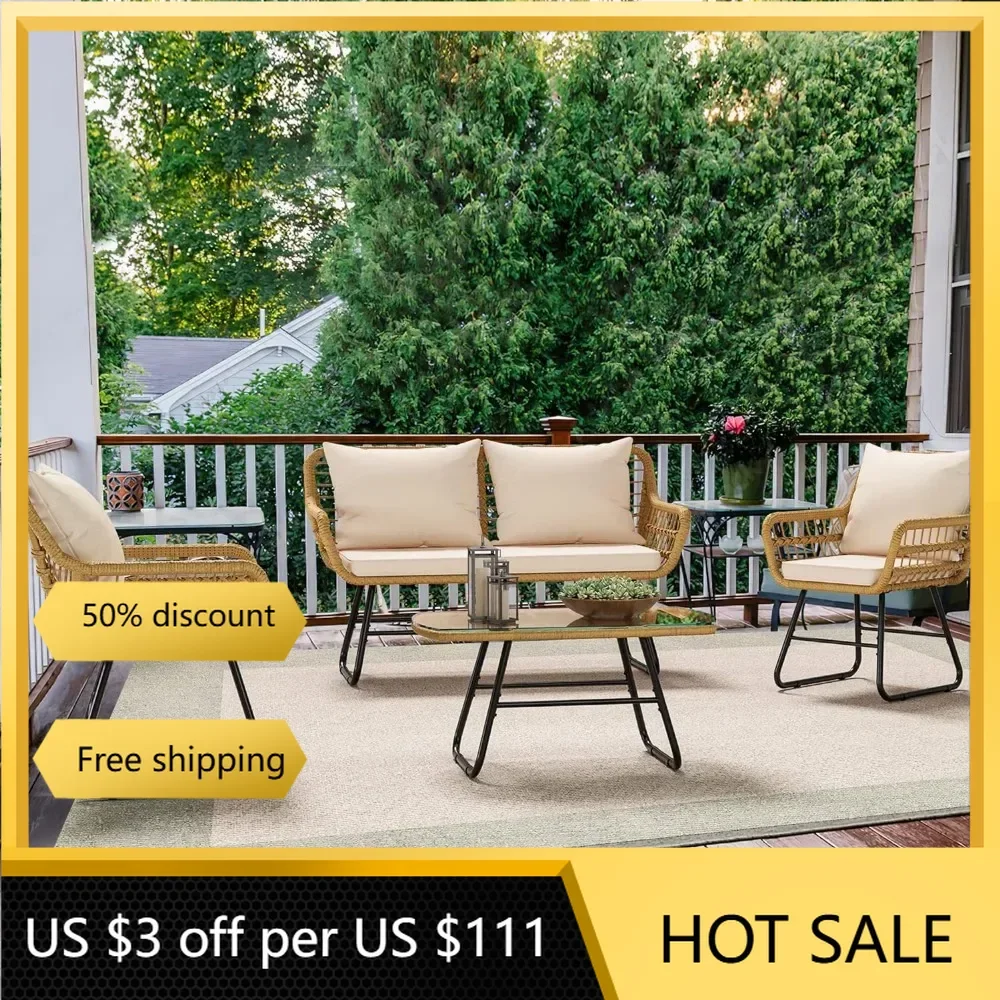 4-Piece Patio Furniture Wicker Outdoor Bistro Set Garden Furniture Sets