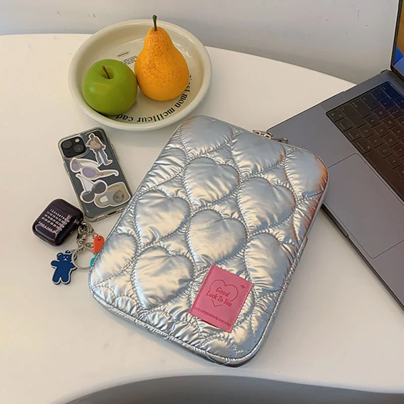 

New Korea Ins Large-capacity Love Silver Storage Bag Embroidery Cotton Computer Bag Sweet Ipad Protective Cover Organizer