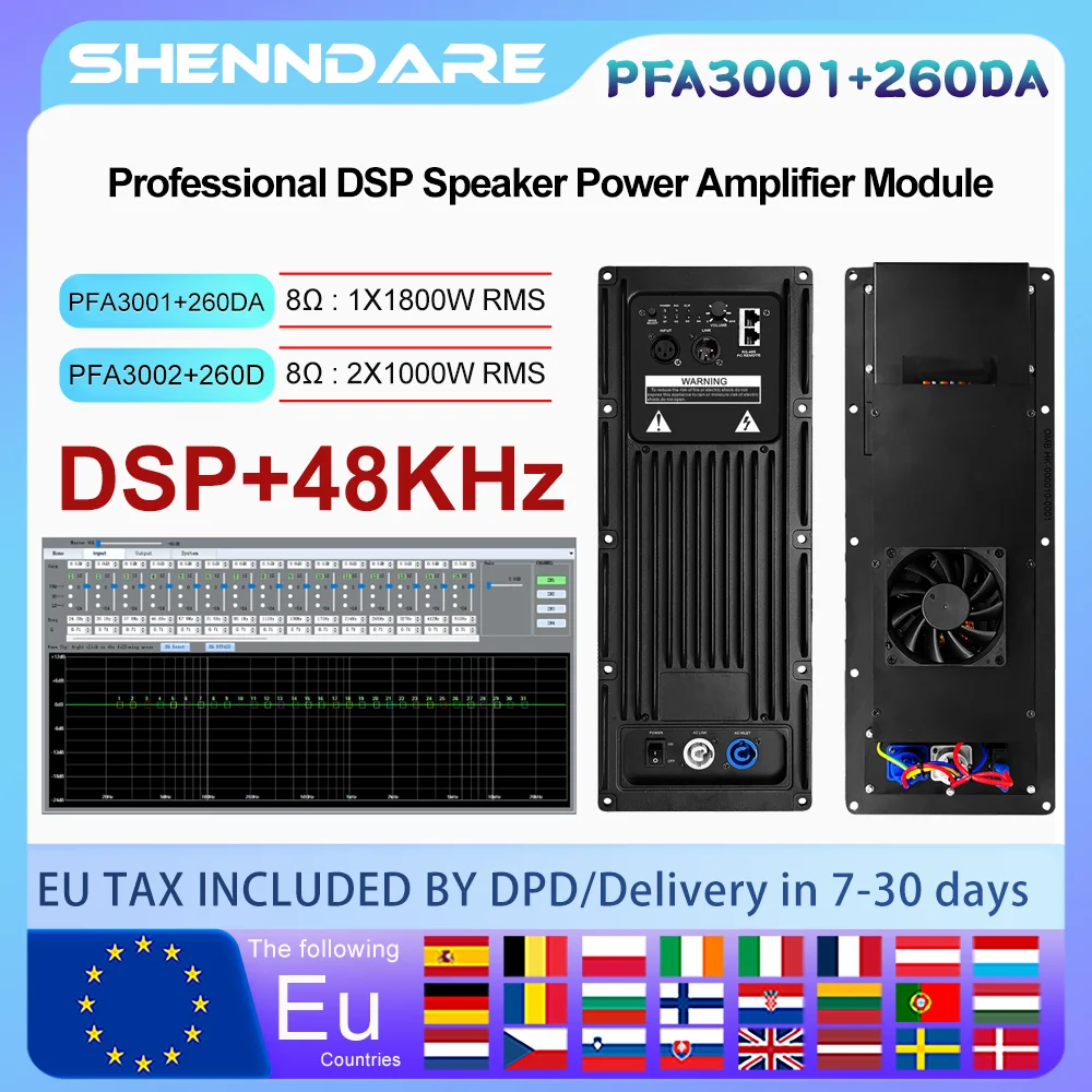 ShennDare PFA3001+260DA 1x3000 Вт 4 Ом Профессиональный активный динамик Усилитель мощности Модуль 1x1800 Вт 8 Ом Аудио DJ Сабвуфер Усилитель Плата Звуковой Усилитель Плата Динамика