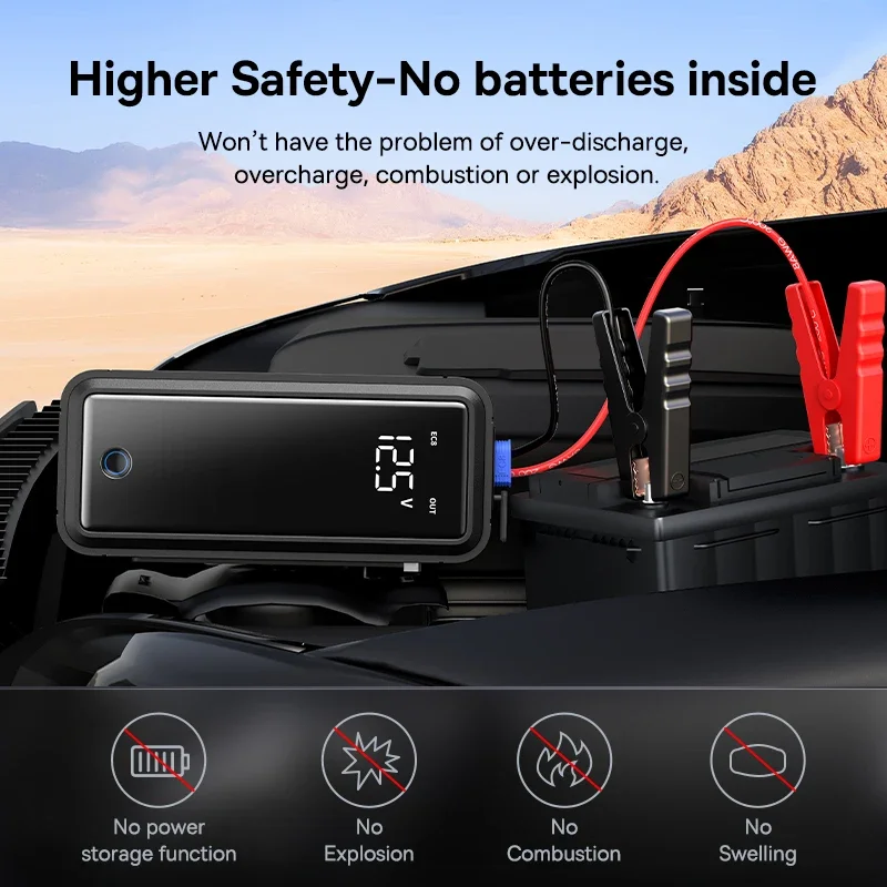 Baseus-Super Capacitor Car Jump Starter, 3000A Dispositivo Car Booster, Carregador, Bateria a menos, Portátil, Começando por Dispositivo de