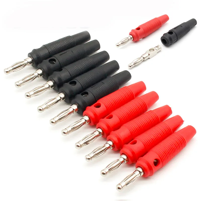 10Pcs/lot Red and Black 4mm Solderless Side Stackable Banana Plug Connector For Musical Speaker Video Audio DIY Connector C1