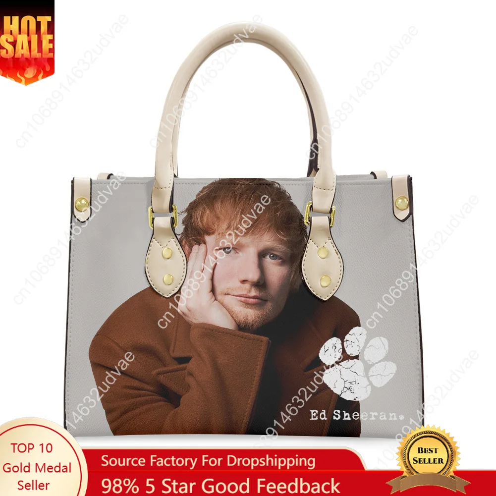 Ed Sheeran Tote Bag Purse Womens Mens High Quality Personalized Text Image PU Leather Handbag Commuter Shopping Gift Bags