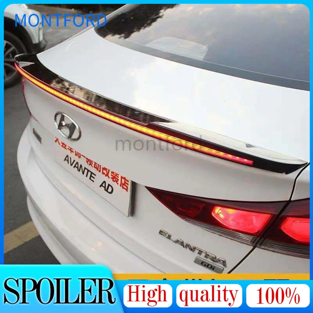 

New Design Rear Wing Spoiler For Elantra 2016 2017 2018 2019 Flowing Brake Lamp Trunk ABS Plasti Spoiler Wing FOR Elantra