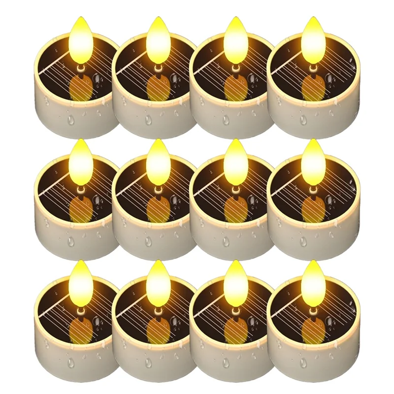 ABGE-ไฟชาพลังงานแสงอาทิตย์กันน้ํากลางแจ้ง,12 ชิ้น 1.5X2.1 เทียน Tealight ขนาดเล็ก,ไฟอัตโนมัติในเวลากลางคืน,สําหรับ Patio Garden