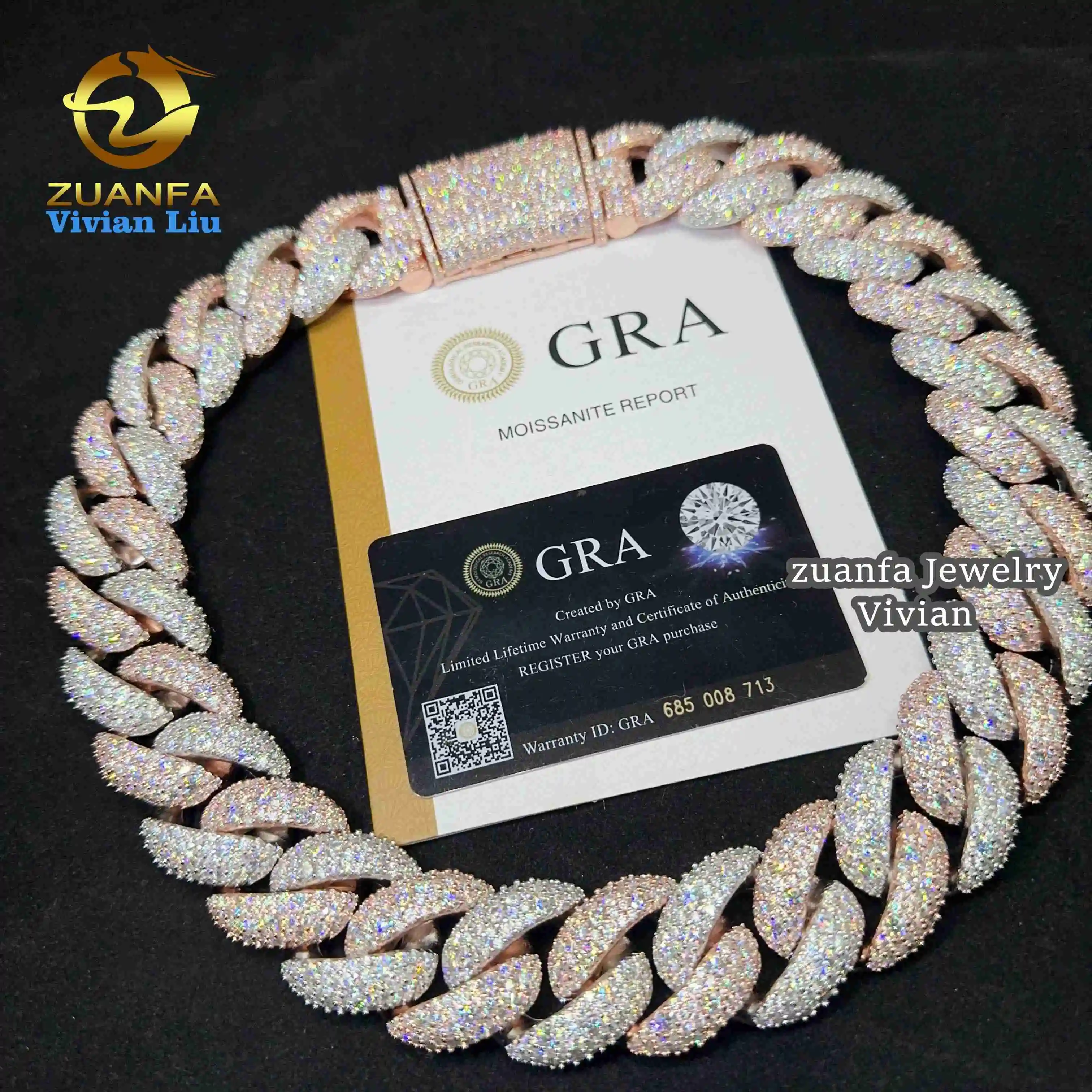 28MM Big Heavy Cuban Chain Necklace Sterling Silver Iced Out VVS Moissanite Lab Diamond Hip Hop Jewelry Miami Cuban Link Chain，