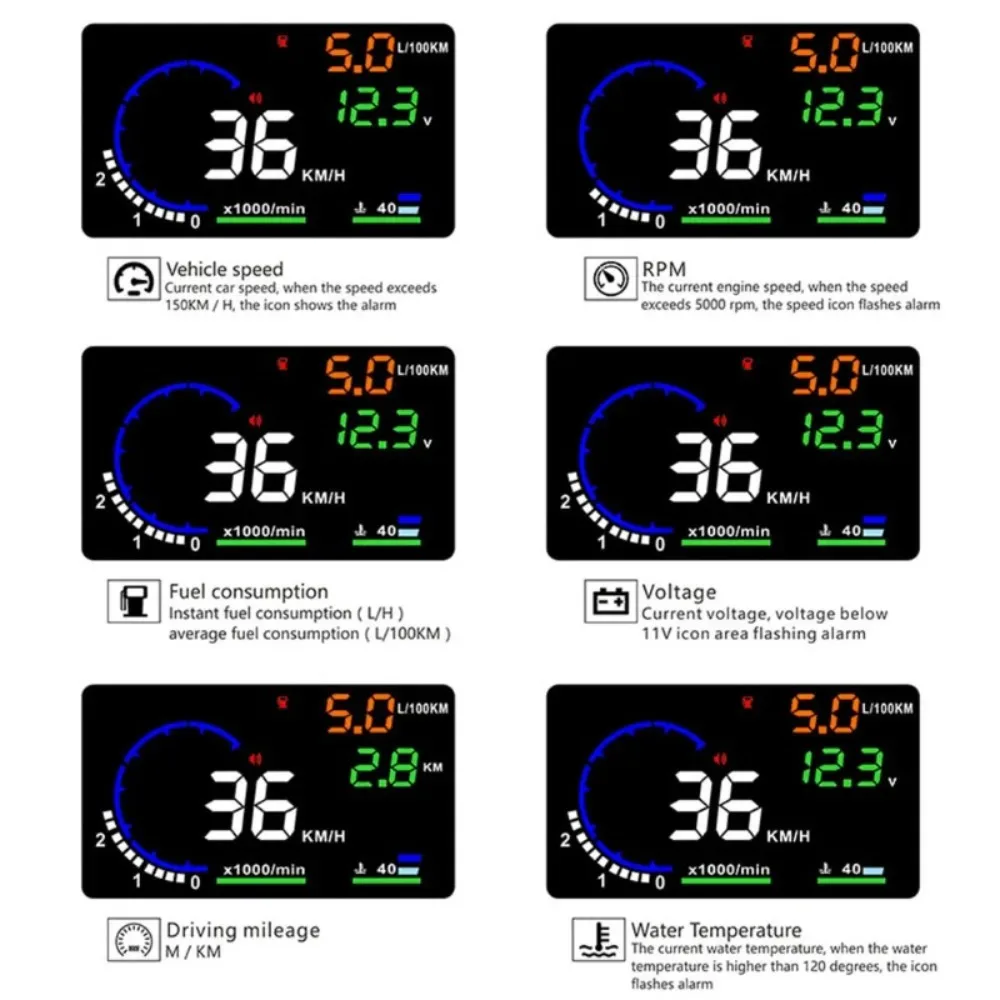 AD Digital Car OBD HUD A8 Head Up Display AUTO HUD OBD Reflect Windshield Screen Projector LED Speedometer Water Temp RPM Meter