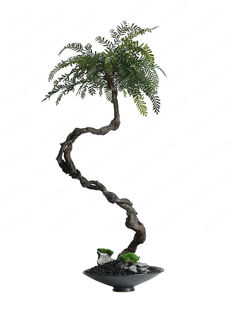 Silent Wind Simulation Plant Indoor Tea Room Desktop Hallway Bonsai Tree Dried Branches Green Plant Decoration Zen Ornament