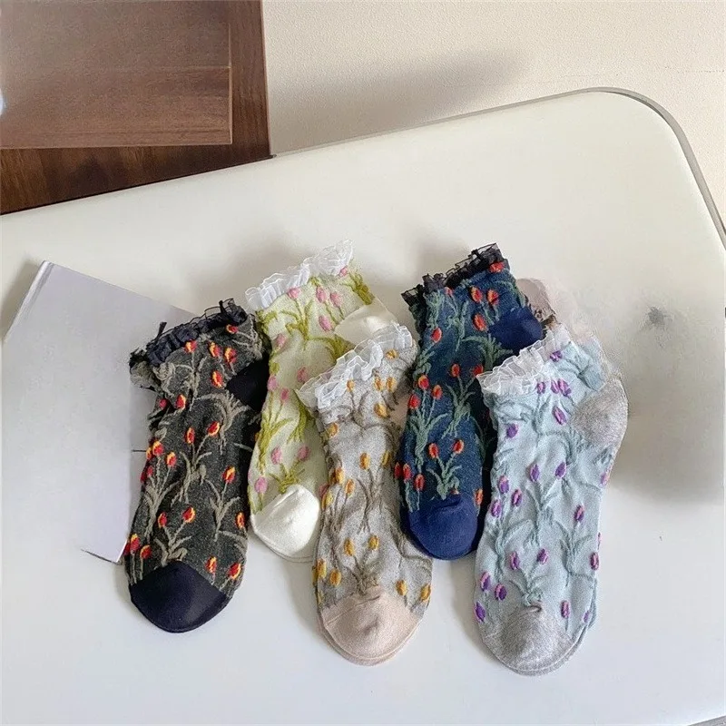 1/5 pairs Spring summer new lace casual comfortable boat socks fashion versatile sweet women socks elegant simple short socks