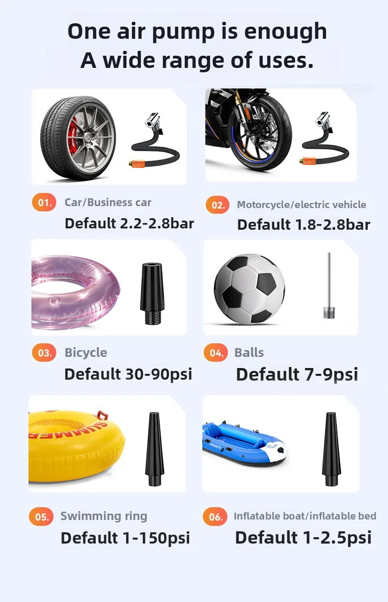 EAFC Tragbarer Reifenfüller 150PSI Kabelloser Luftkompressor Autopumpe Wiederaufladbar Digitales Manometer Automatische Abschaltung LED für Motorrad Fahrrad Ball – Detail 7