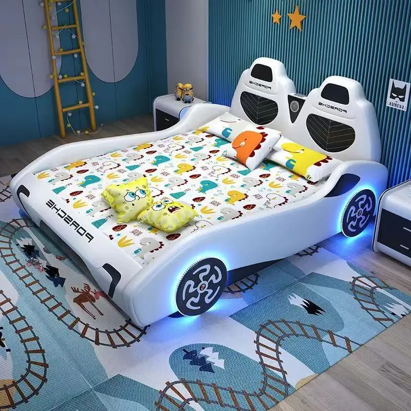 Solid Wood Children's Boy and Girl Household Cartoon Bed with Guardrail Double Bed Cool Creative Children's Bed