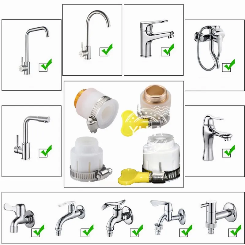 Universal Joint Faucet Garden Adapter 1/2\'\' Converter with Clamp Kitchen Shower Faucet Bubbler Extenders Water Taps Accessories