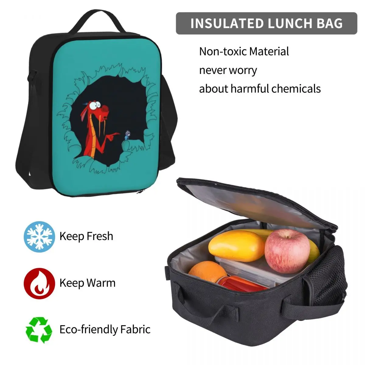 Mushu จาก Mulan กระเป๋าเป้สะพายหลังชายหญิง Bookbag นักเรียนโรงเรียนกระเป๋าการ์ตูนเด็ก Rucksack ถุงอาหารกลางวันกระเป๋าปากกาชุดสามชิ้น