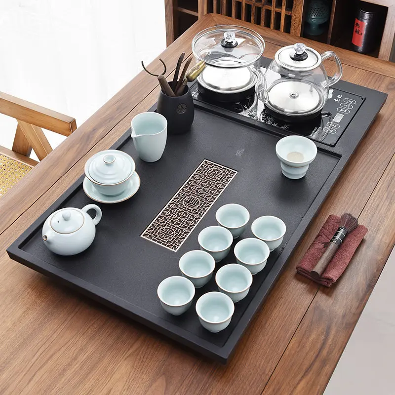 

Black Rectangle Tea Tray Long Hospitality Living Room Stone Luxury Drainage Office Tea Tray Kitchen Bandejas Home Decorationgs