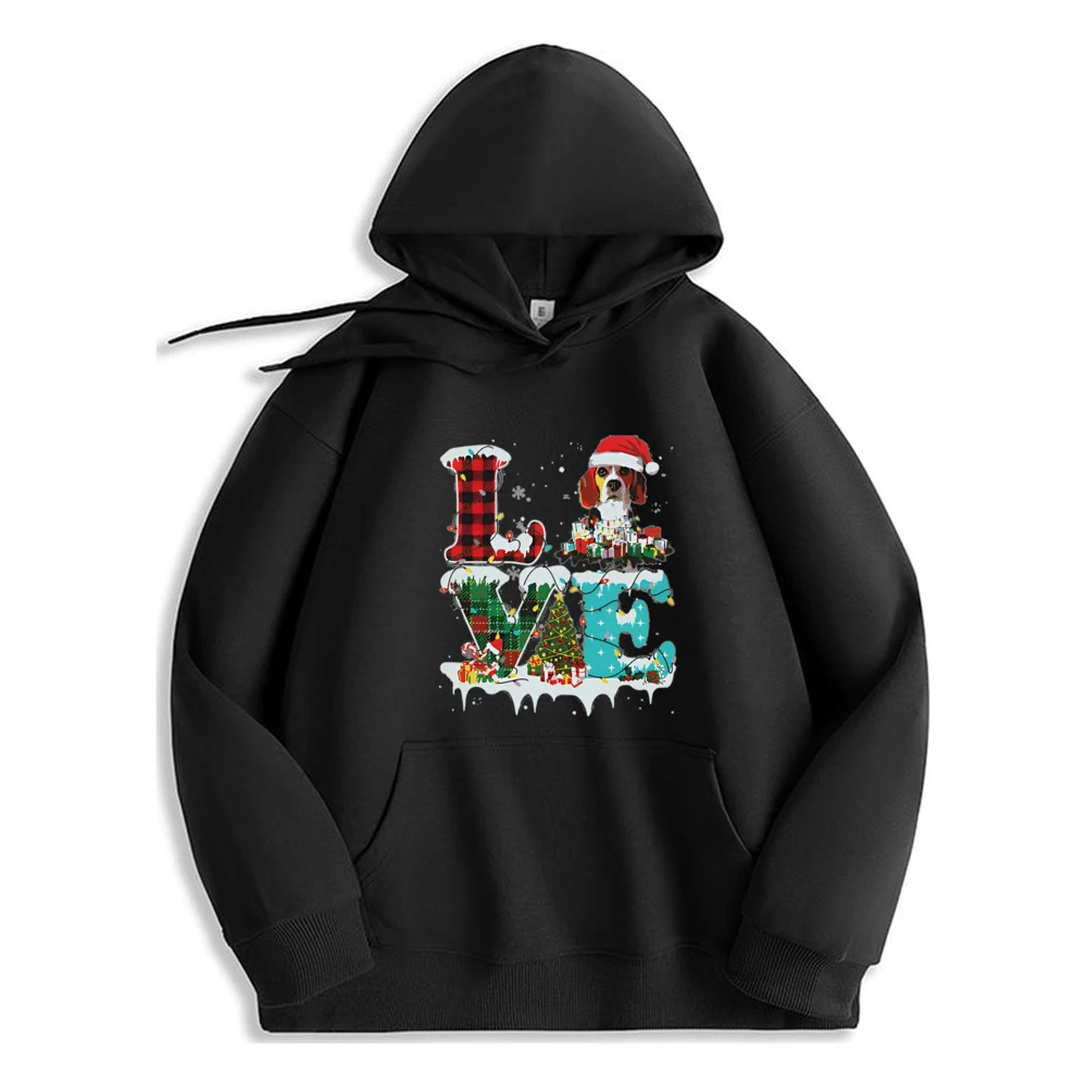 

Christmas Tree Light Santa Dog Letter Love Graphic Hoodie Luxury Clothing Men's Sweatshirt Leisure Tops