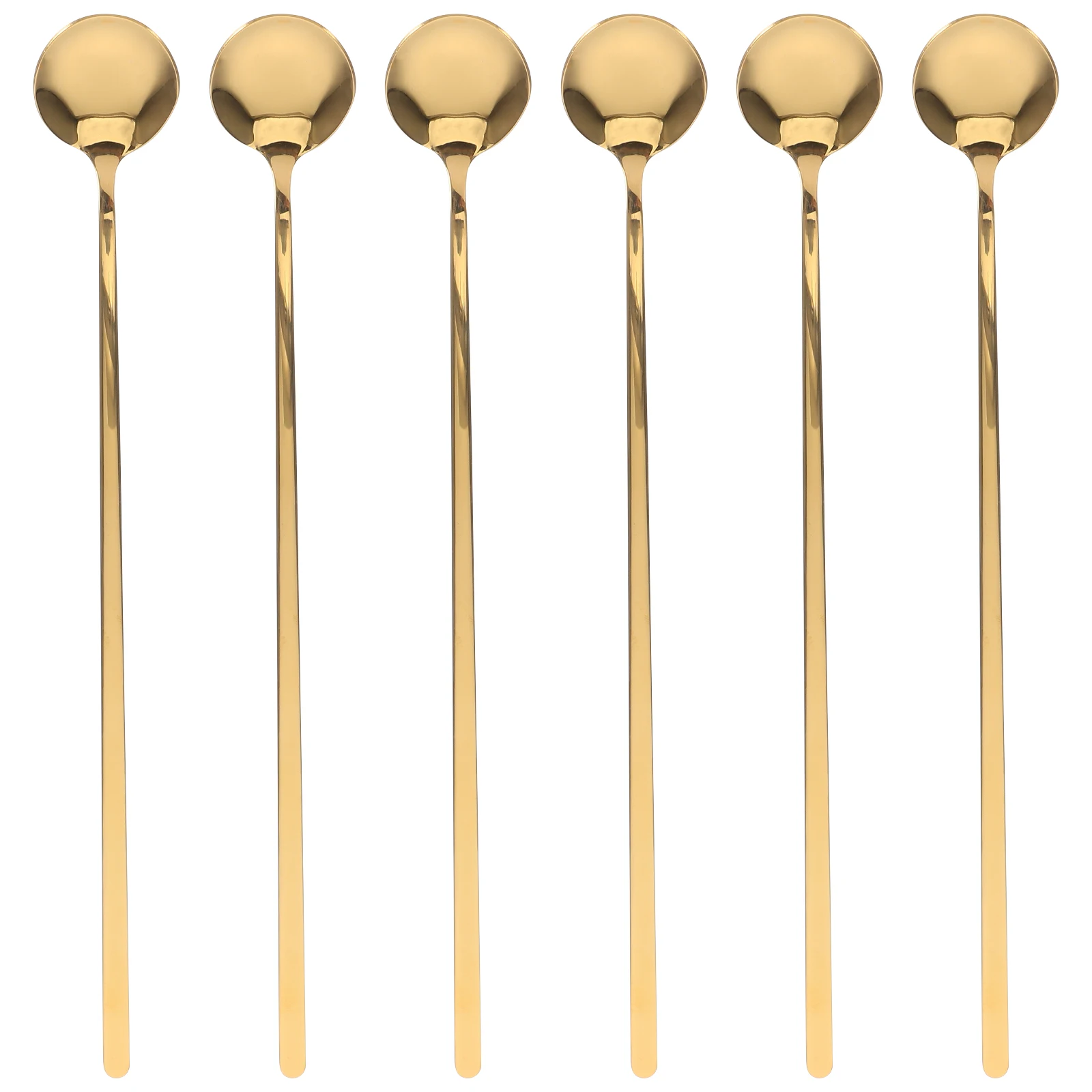 

6pcs Long Handle Stainless Steel Coffee Stirring Spoons Firm Easy Cleaning Korean Style Dessert Spoon For Iced Coffee