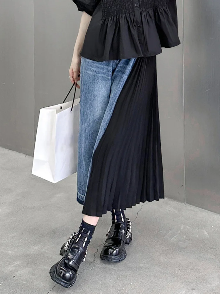 High Waist Army Green Denim Pleated Long Wide Leg Jeans New Loose Women Trousers Fashion Tide Spring Autumn