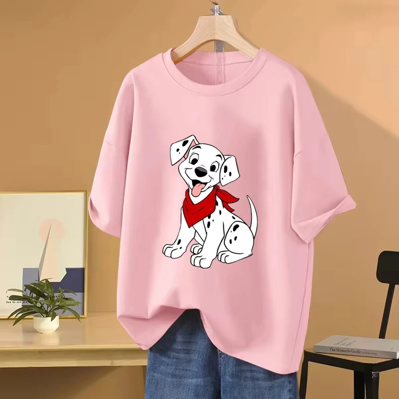 

101 Dalmatians Cartoon Anime Women T-shirt Summer Short Sleeve 100% Cotton Men Tee Shirts Tops 2025 New Fashion Couple Clothes