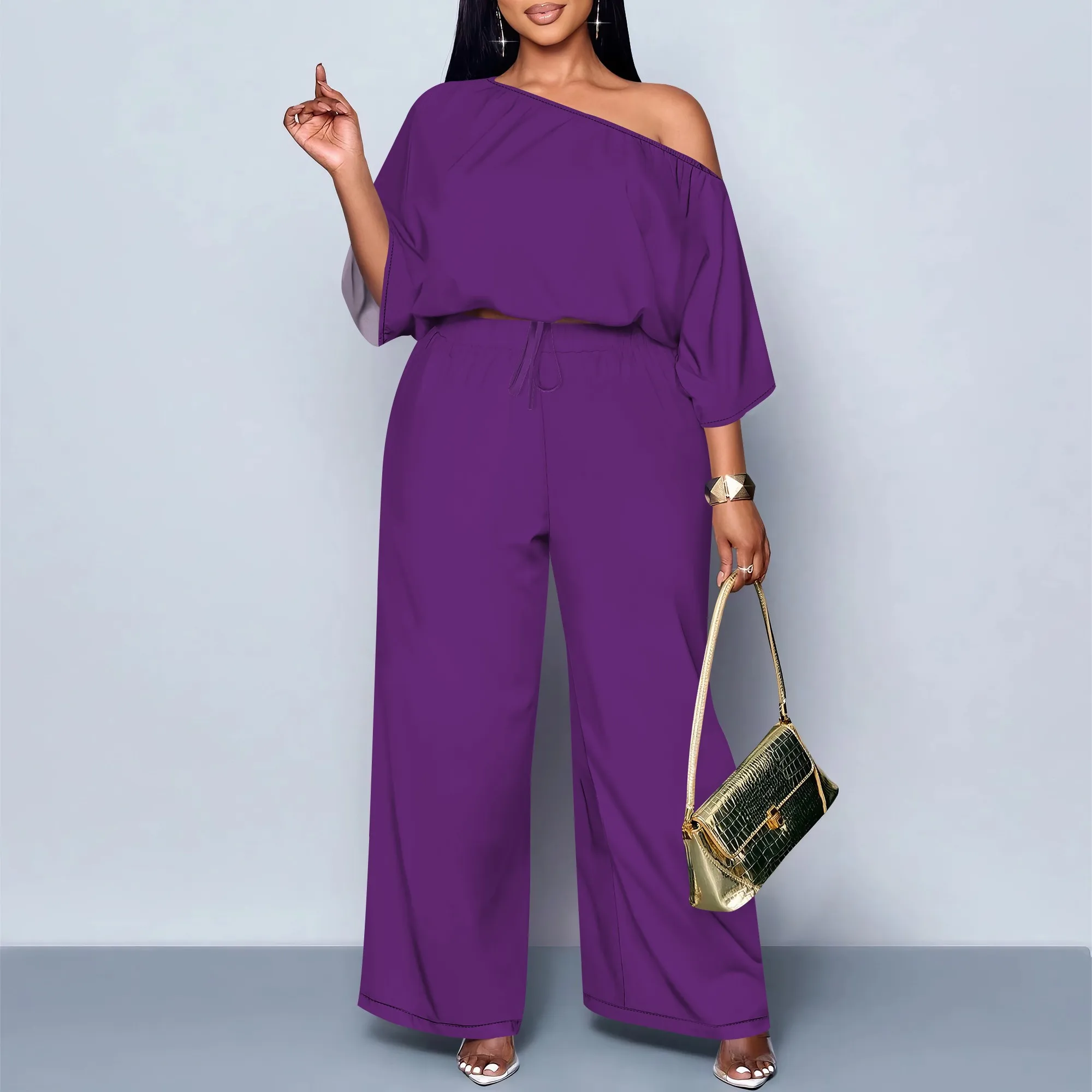 

Women's Casual Fall Elegant One Shoulder Long Sleeves Dressy for Work Wide Leg Pants Clubwear Party Jumpsuits