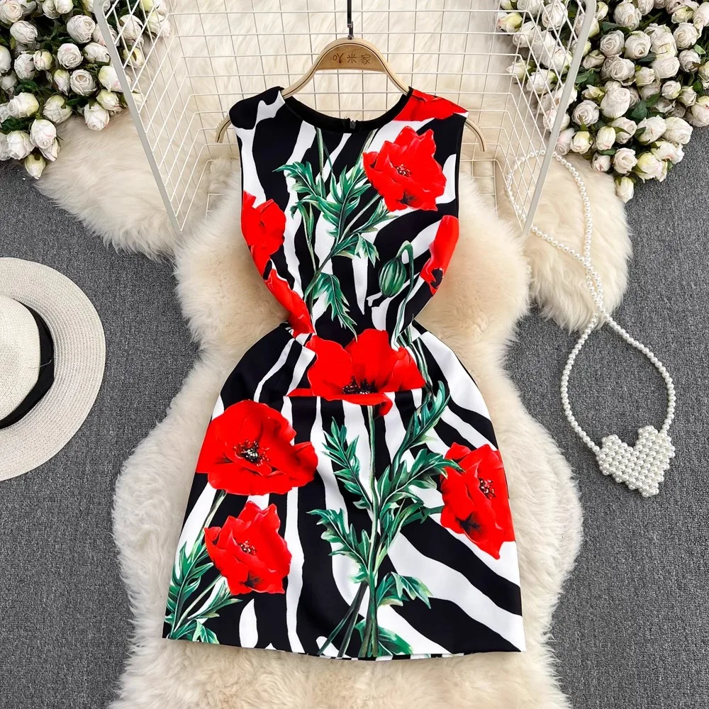 2024 Nowa letnia moda damska Vintage Mini sukienka bez rękawów niebiesko-biała Porcelainn Tank Boho Party Holiday Dresses