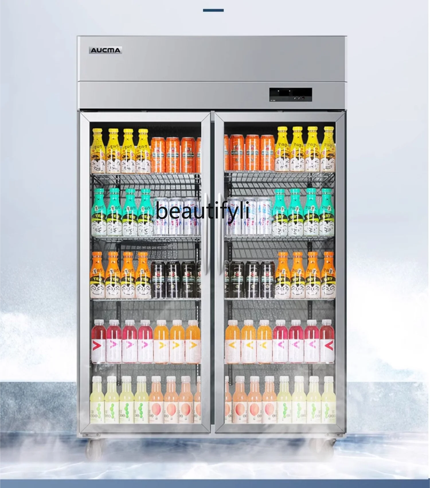 

Refrigerated Fresh Cabinet Double Door Beverage Display Freezer Commercial Vertical Refrigerator