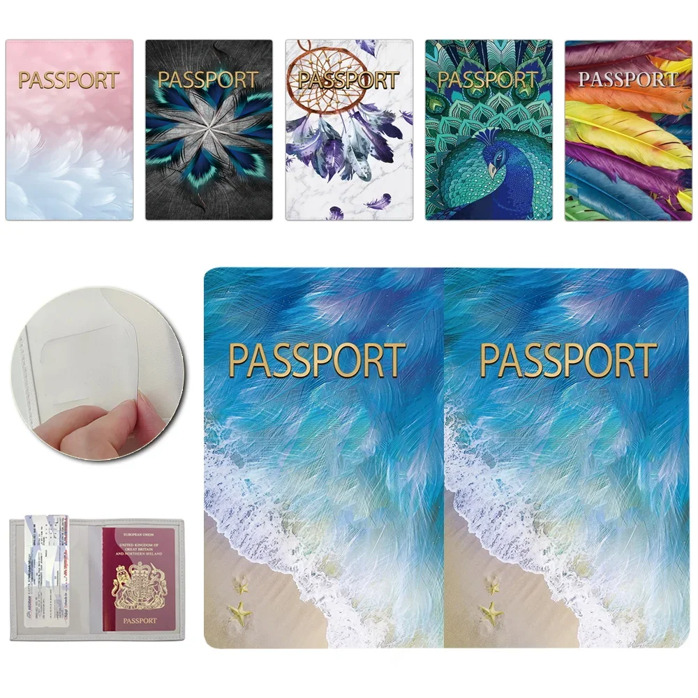 

Passport Cover Plane Women Men Travel Wedding Passport Covers Holder Fashion Wedding Gift Air Tickets for Cards Feather Pattern