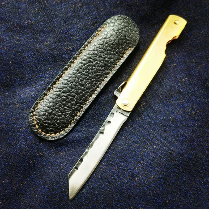 EDC 2024 Portable Fishing Outdoor Tools Damascus Mini Self Defense Tactical Copper Handle Manual Folding Knife