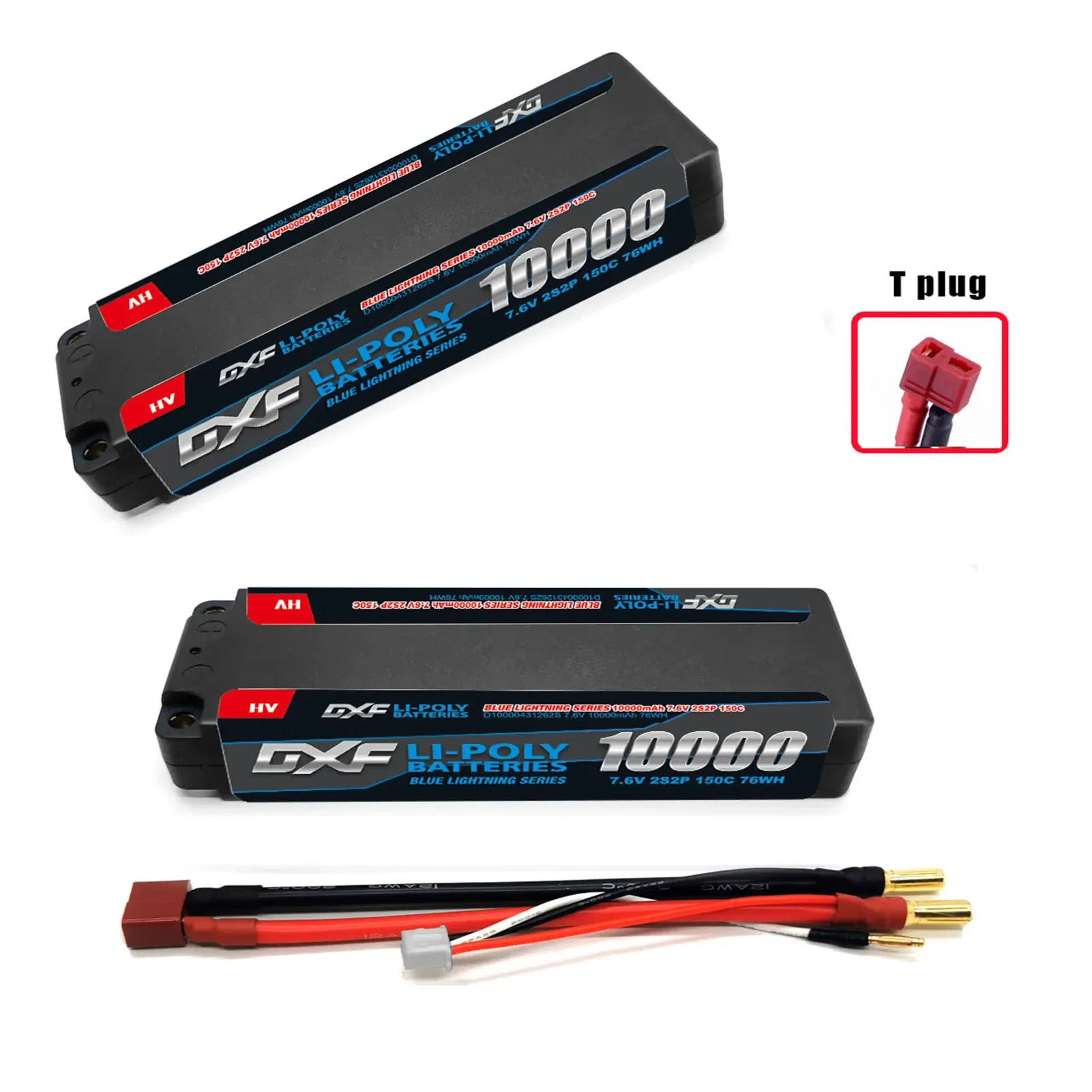 DXF 2S Hardcase Battery 7.6V 10000mAh Lipo Battery 150C Lipo Battery with T Plug for RC Car Boat Truck Helicopter Airplane