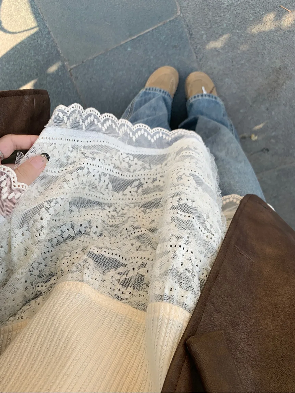 Base lavorata a maglia con finiture in pizzo irt Set da due pezzi da donna Cool Sweet Sle Capispalla Jaet in pelle iniziale autunnale Vestibilità ampia casual