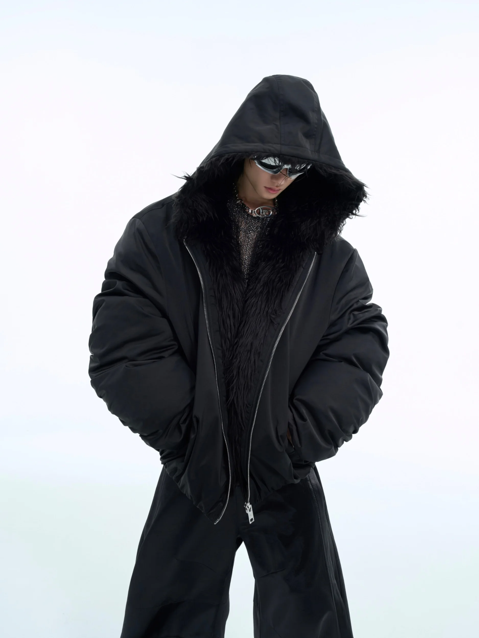 Fur Collar Hooded Cotton Jacket Men Heavy Weight with Fleece Autumn and Winter Warm Short Waterproof and Thickened Jacket