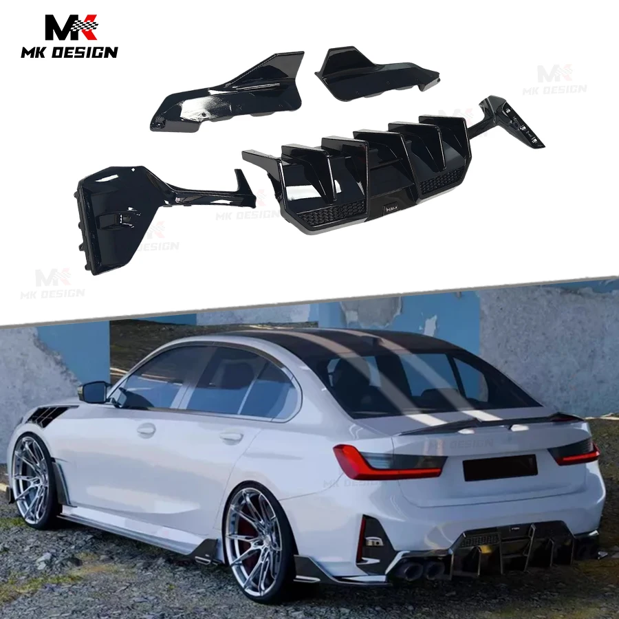 VTEN V2 Style PP Rear Bumper Lip Diffuser for BMW 3 Series G20 G28 LCI 2023+ Gloss Black Rear Diffuser ABS Side Splitter Winglet