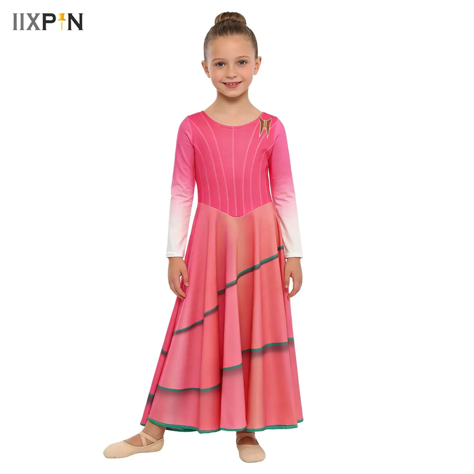 

Kids Girls Magic Witch Cosplay Costume Round Neck Long Sleeve Print Dress for Halloween Role Play Parties Stage Performance