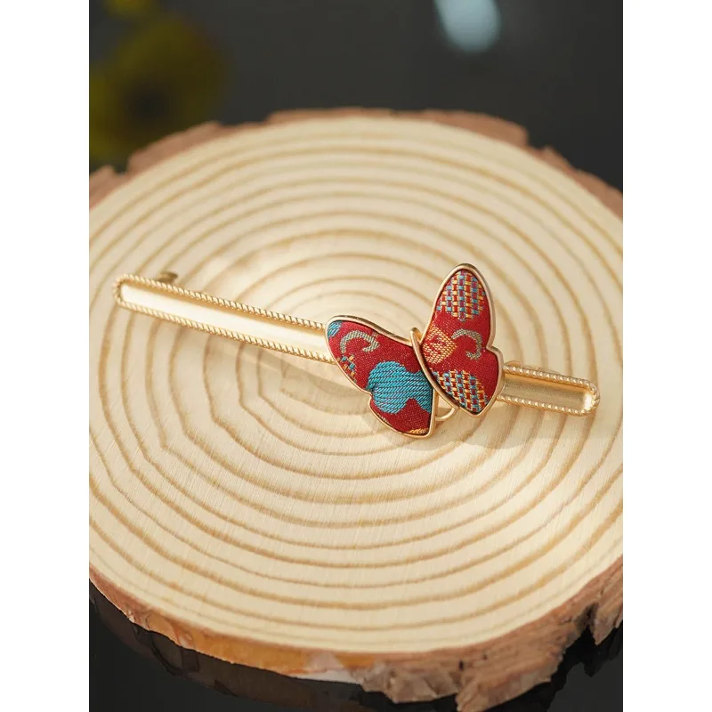 Song Brocade Silk Butterfly Hair Clip New Chinese Vintage Gentle Exquisite Fine Chic Handmade Daily Wear Jewelry Gift for Women