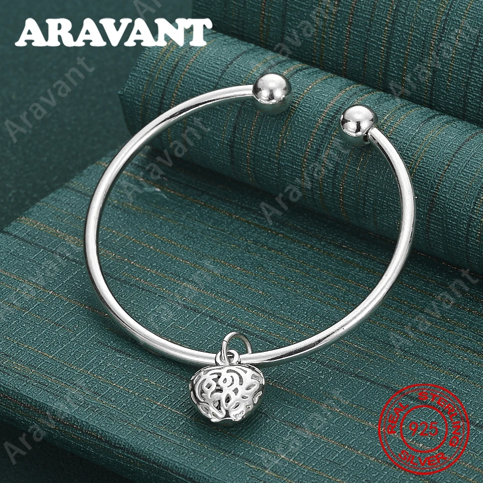 

925 Sterling Silver Heart-Shaped Openwork Pendant Bracelet For Women, Commuter Accessories, Christmas Gifts, Jewelry