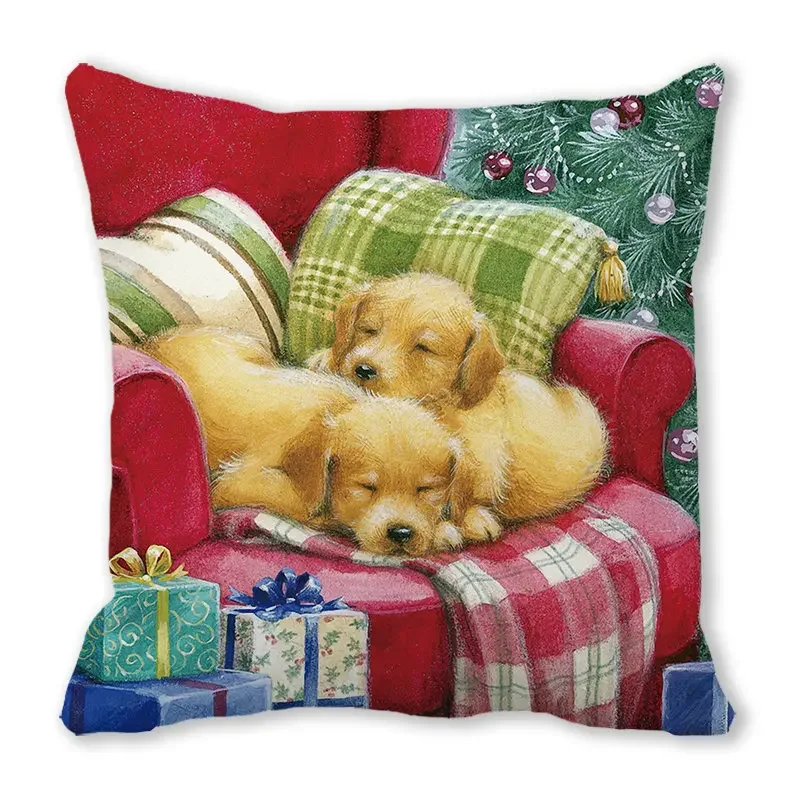 Christmas Cat and Dog 2024 New Year Decoration Cushion Pillowcase Snowman Home Gift