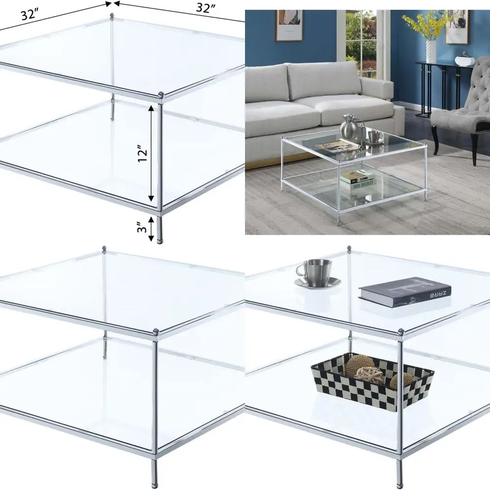 

Modern Glass Top Coffee Table with Chrome Legs