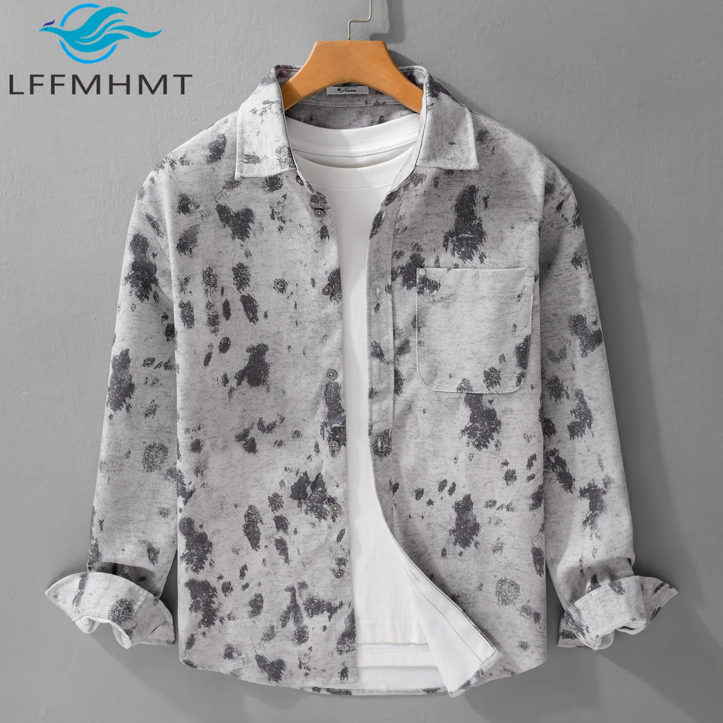 

6224 Japan Style Vintage Print Long Sleeve Casual Shirt for Men Spring Autumn Fashion Relax Fit Loose Blouse Streetwear Tops