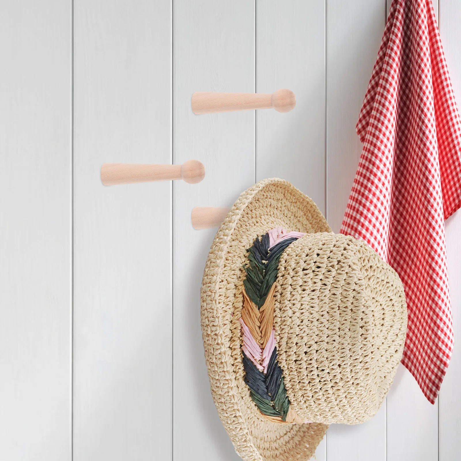 

5pcs Wooden Hooks Wood Wall Mount Coat Hat Towel Rack Spiral Design Easy Installation Home Office Hotel