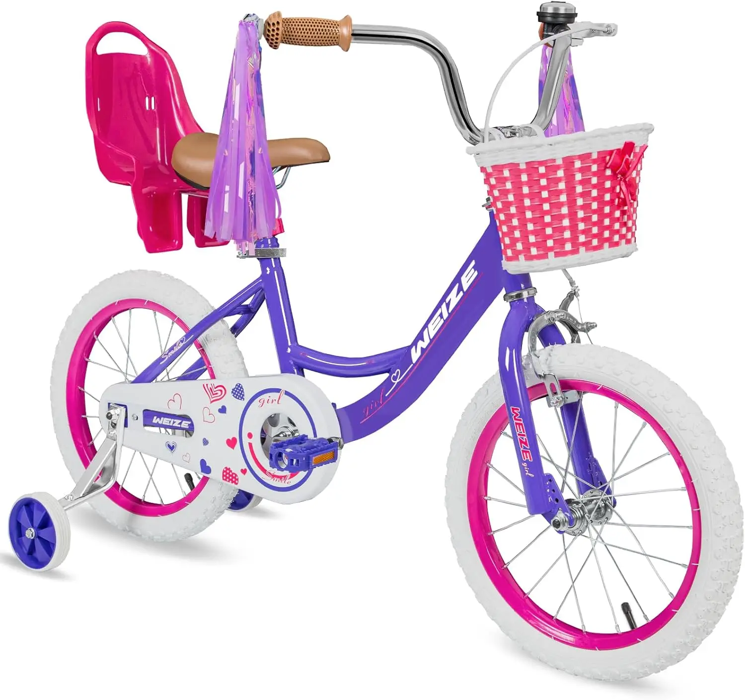 Girls Bike for 3-12 Years Old Kids, 14 16 20 Inch Kids Bike with Training Wheels, Streamers, Basket and Doll Seat, Children Bicy