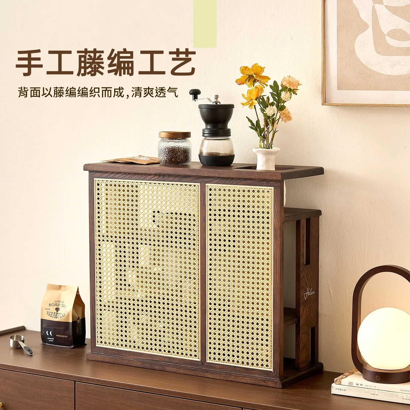 Solid wood shelves, storage cabinets, desktop Bogu shelves, coffee and tea sets, water cup shelves, pergolas