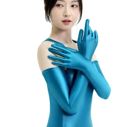 MJINM Women Silky Glossy Satin Smooth Mittens Party Dress Golves Cycling Cosplay Five Finger Spandex Sunscreen Super Long Gloves