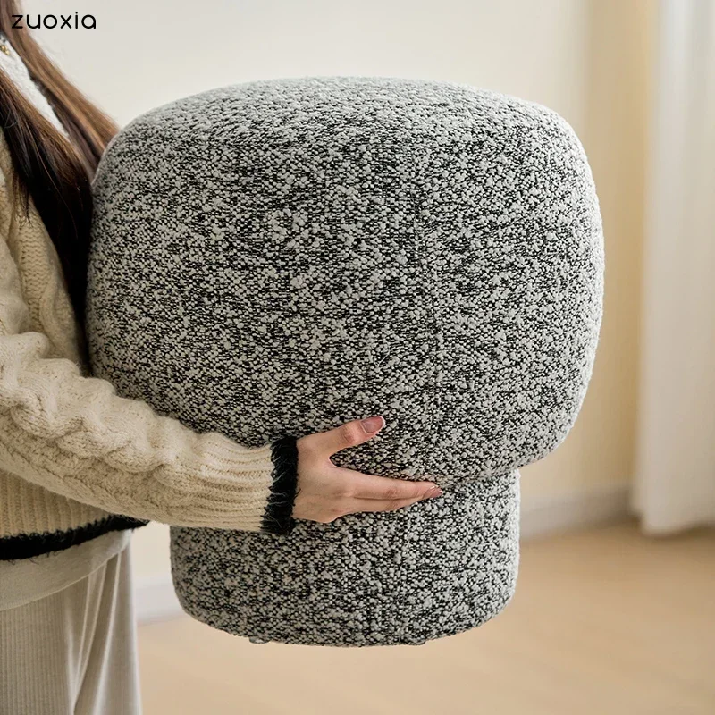 Shoe-changing Stool Living Room Sofa Stool Mushroom Vanity Stool Round Footstool Casual Suede Low Ottoman 4D Memory Foam Filling